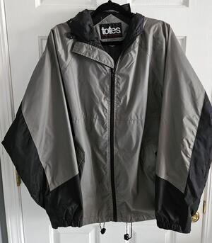Men's Totes Windbreaker Raincoat Jacket Gray Black Size XL Velcro Pocket